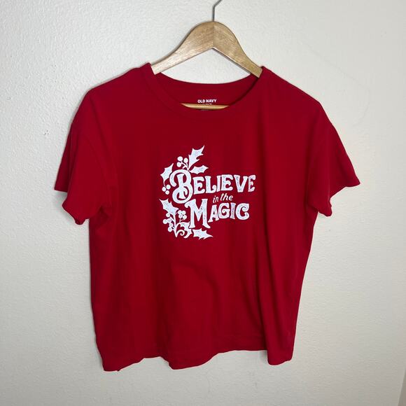 Old Navy Easy Tee Red Holiday Tee Medium - Picture 1 of 8